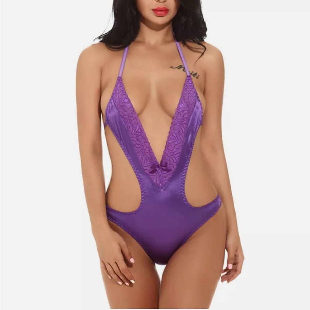 One Piece Babydoll V Neck Bodysuits Sleepwear
